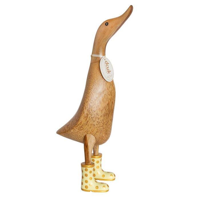 DCUK Natural Finish Ducklet with Pastel and Gold Spotty Welly Boots-Yellow-1